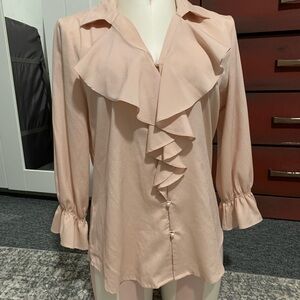 Karl Lagerfeld Cream Ruffled 3/4 Sleeve Blouse